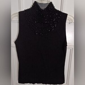 Evie PM Black Sleeveless Silk Blend Beaded Women's Top